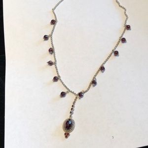 Silver garnet drop necklace